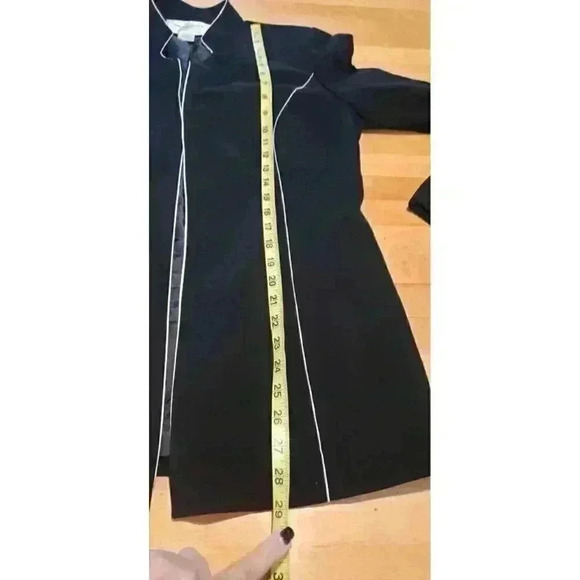 Vintage Black Blazer Jacket White Piping Details Open Front Sz 12 Jones NY - Picture 7 of 8